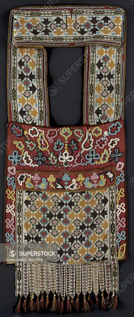 A Potawatomi Beaded Cloth Bandoleer Bag Native American Art Beads on cloth