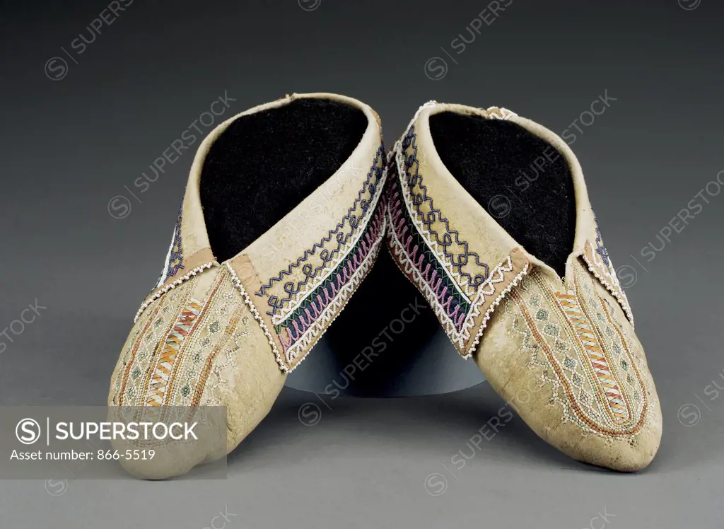 An Early Pair of Iroquois Quilled Hide Moccasins Native American Art 