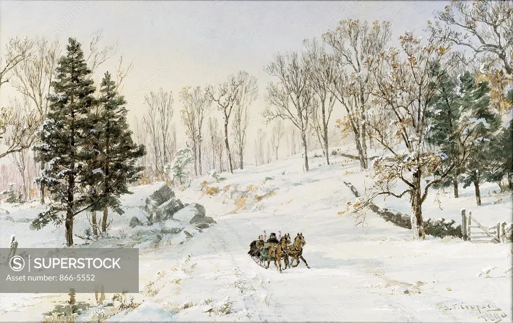 Winter on Ravensdale Road, Hastings-on-Hudson, New York Jasper Francis Cropsey (1823-1900 American) Watcol, gouach paper