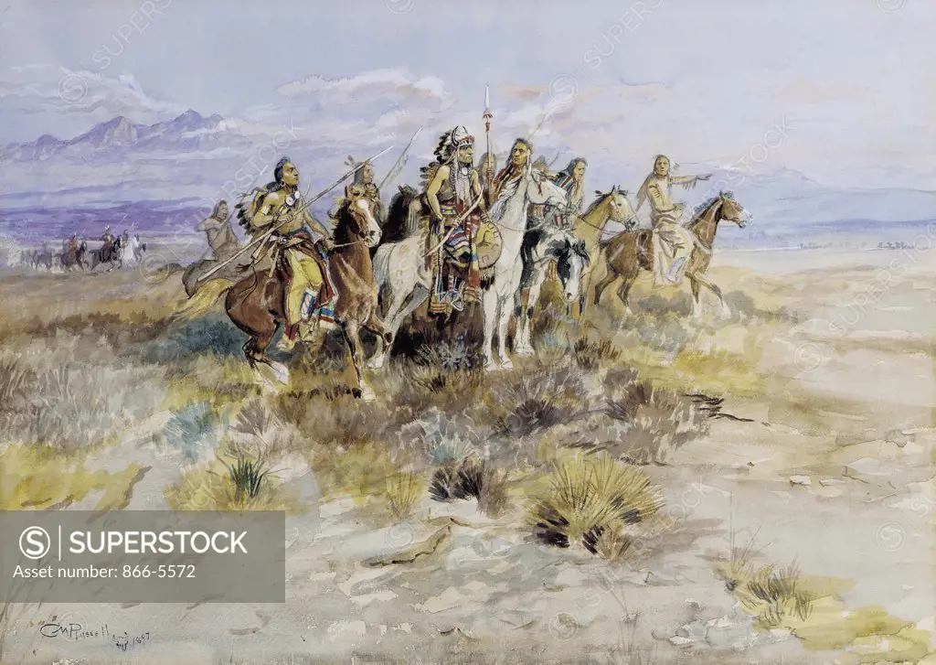 Indian Scouting Party Charles Marion Russell (1864-1926 American) Watercolor on paper