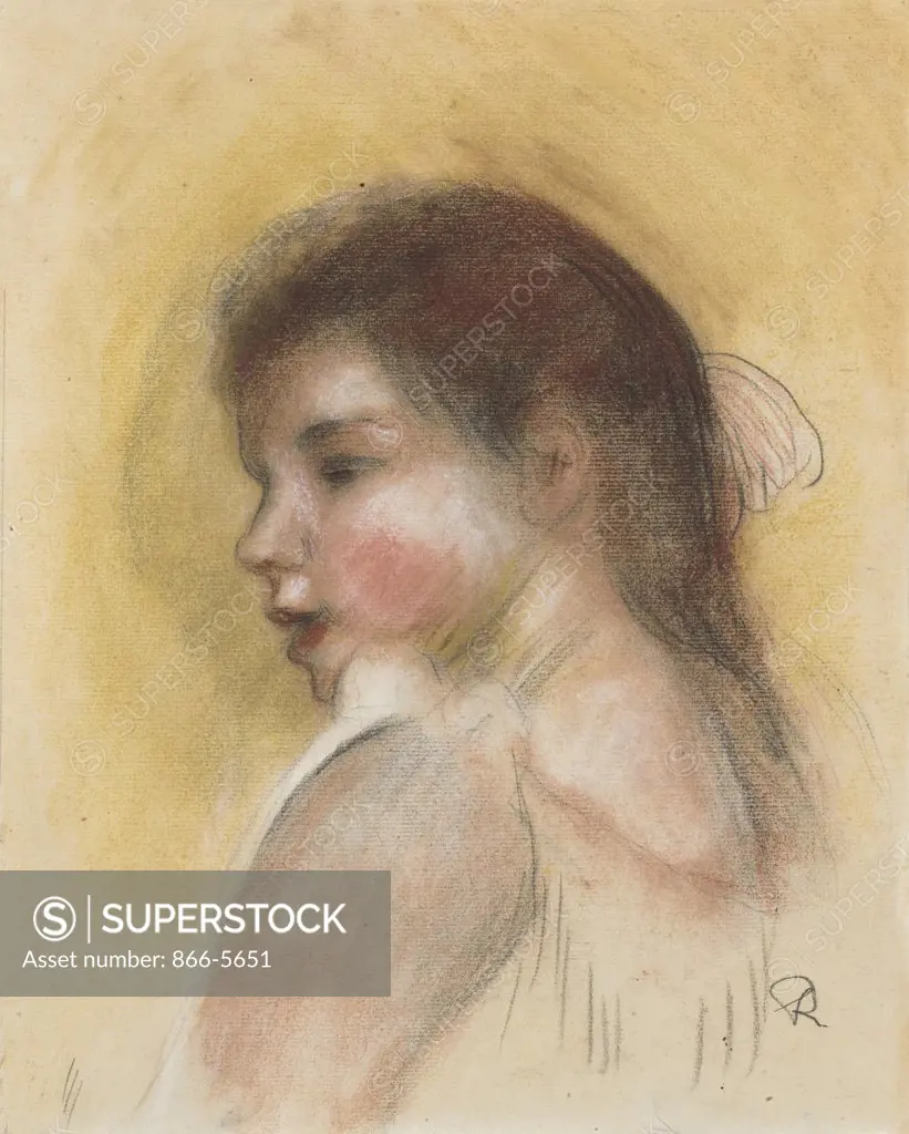 Tete de Jeune Fille en Profil Pierre Auguste Renoir (1841-1919 French) Pastel on paper