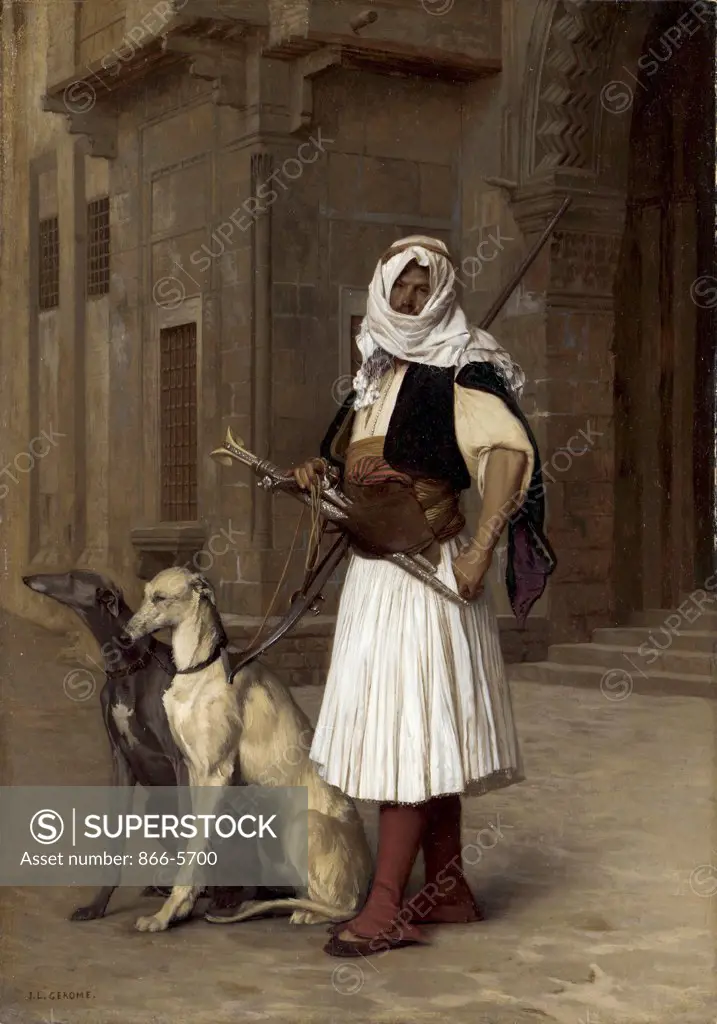 Anaute Avec Deux Chiens Whippets Jean-Leon Gerome (1824-1904 French) Oil on panel