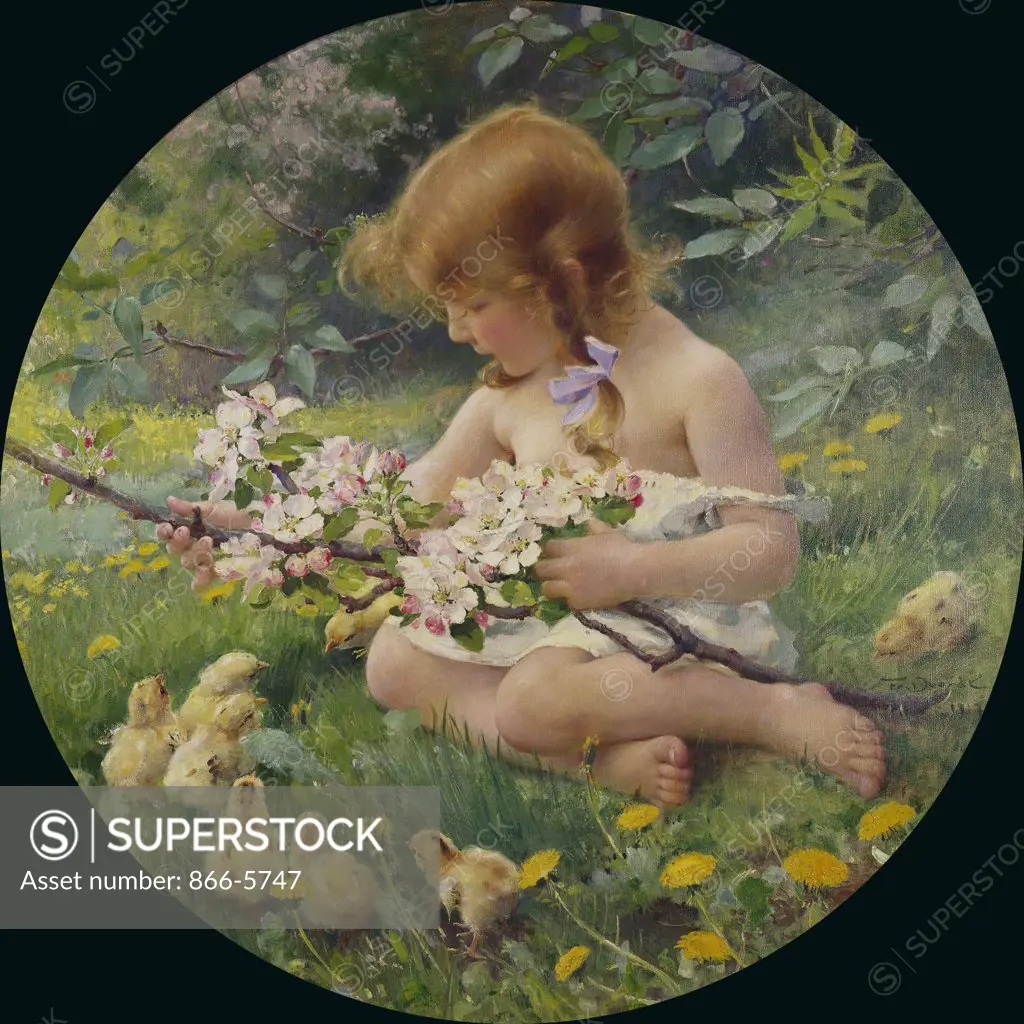 Spring, Franz Dvorak (1862-1927), Oil On Canvas, Circular, 1917