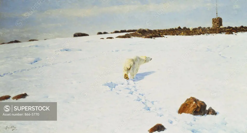 A Polar Bear In An Arctic Landscape, Richard Bernhardt Louis Friese (1854-1918), Oil On Canvas, 1899