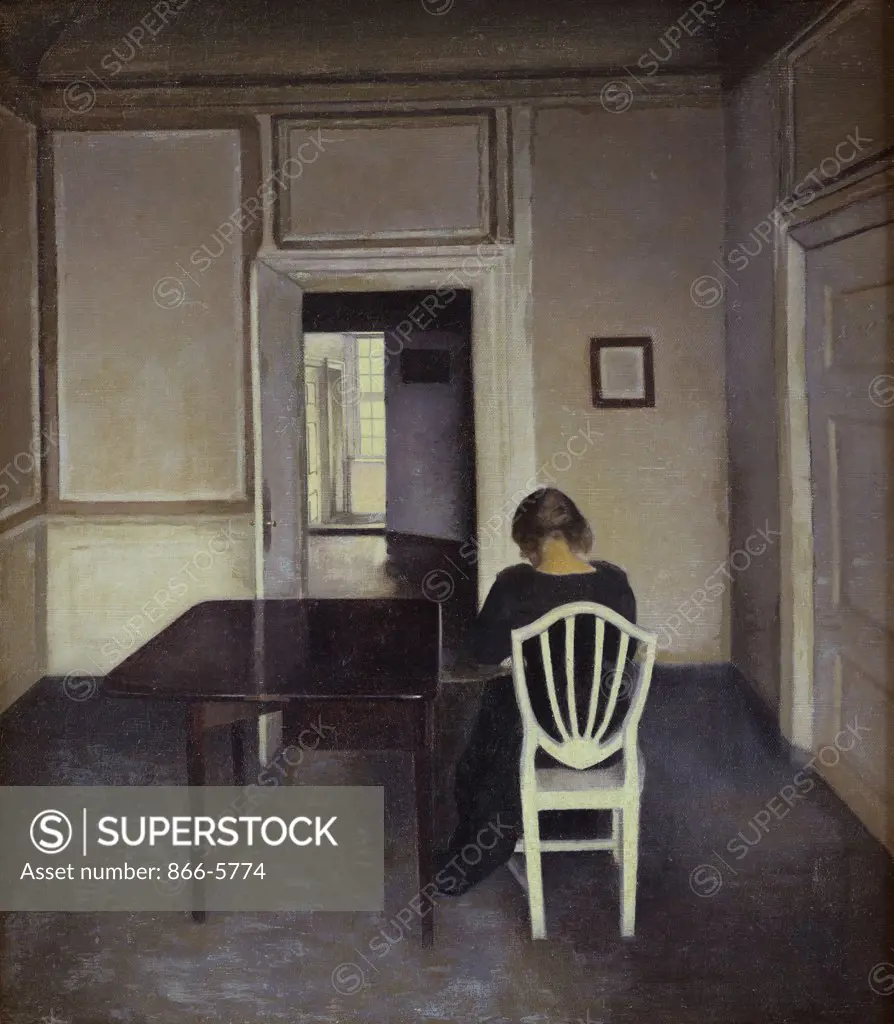 Interior With A Woman Seated On A White Chair,  Vilhelm Hammershoi (1864-1916), Oil On Canvas