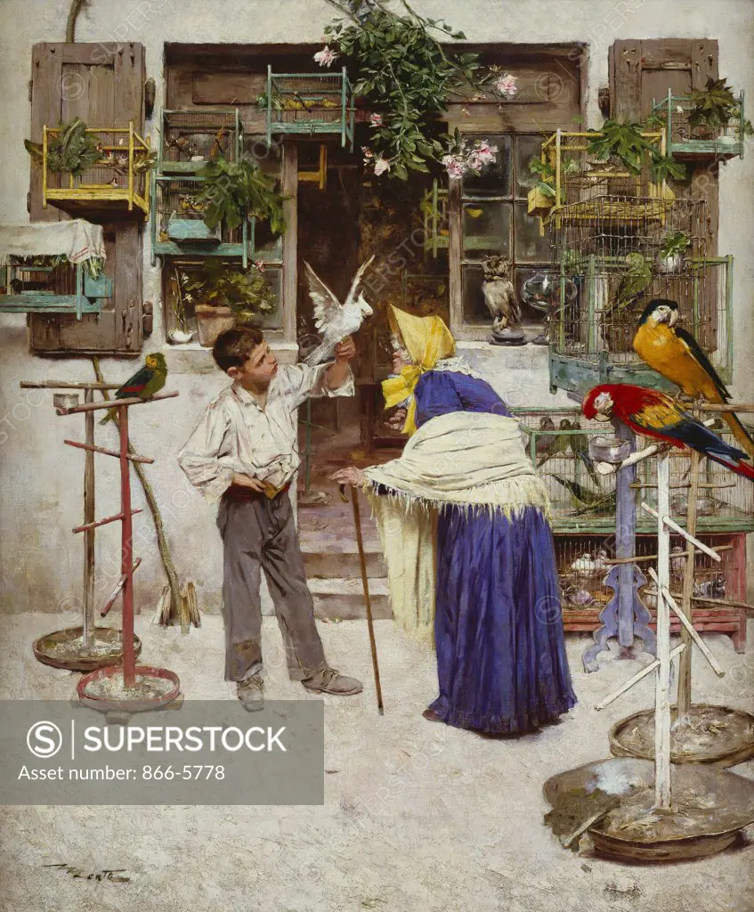 The Bird Seller, Edouard Menta (1858-1915), Oil On Canvas