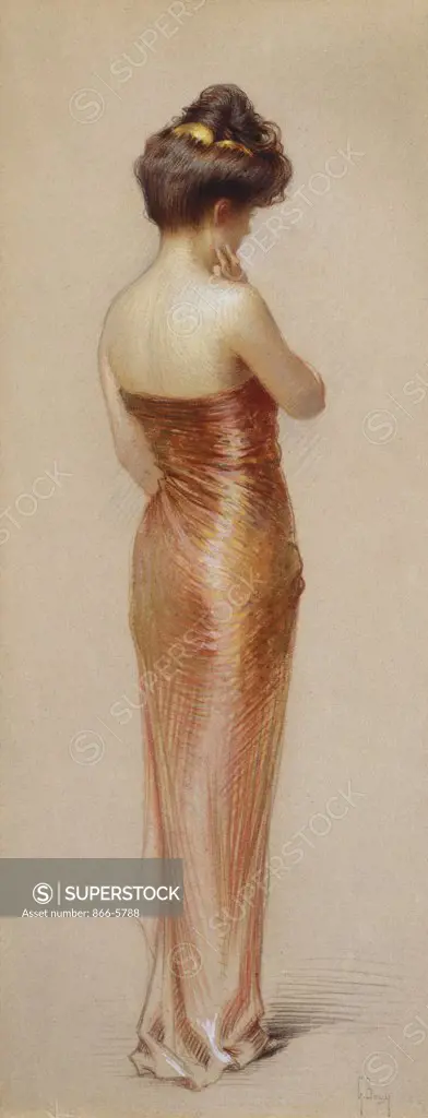 Pink Dress, Habillee En Rose, Gaston Bouy (1866-C,1931), Pastel And Pencil On Paper