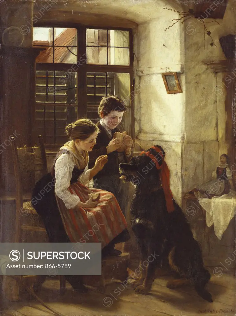 The Patient Pet, Gustav Igler (1842-1908), Oil On Canvas, 1885