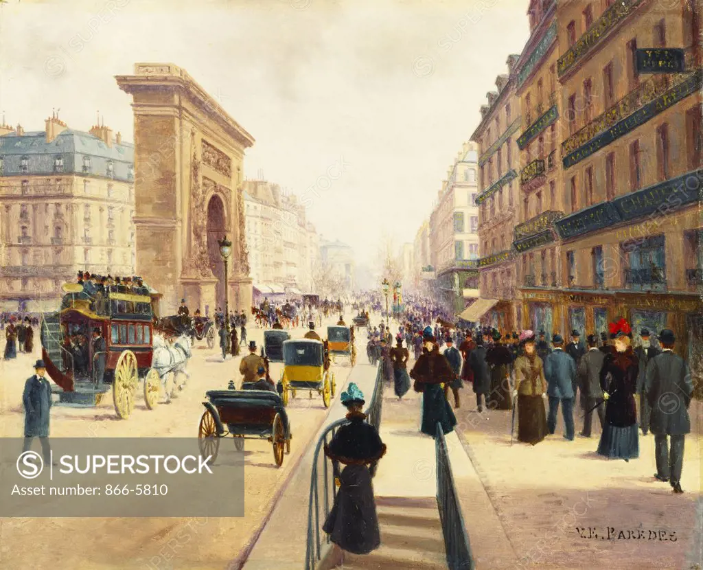 Porte Saint-Denis, Paris. Vicente Garcia De Paredes (C. 1845-1903). Oil On Panel