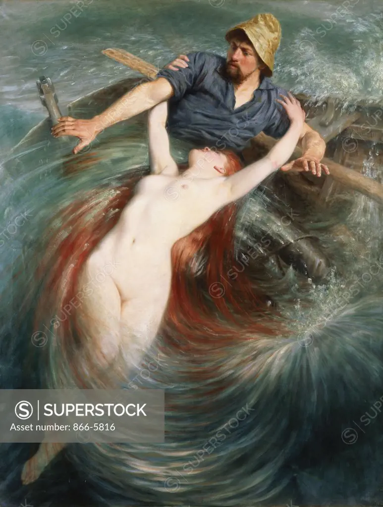 A Fisherman Engulfed By A Siren. Knut Ekwall (1843-1912). Oil On Canvas