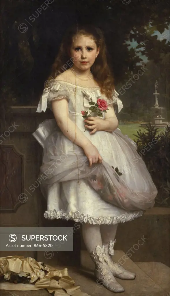 Portrait Of Anna Mounteney Jephson, Full Length, Wearing A White Dress On An Terrace. William Adolphe Bouguereau (1825-1905). Oil On Canvas, Signed And Dated 1874