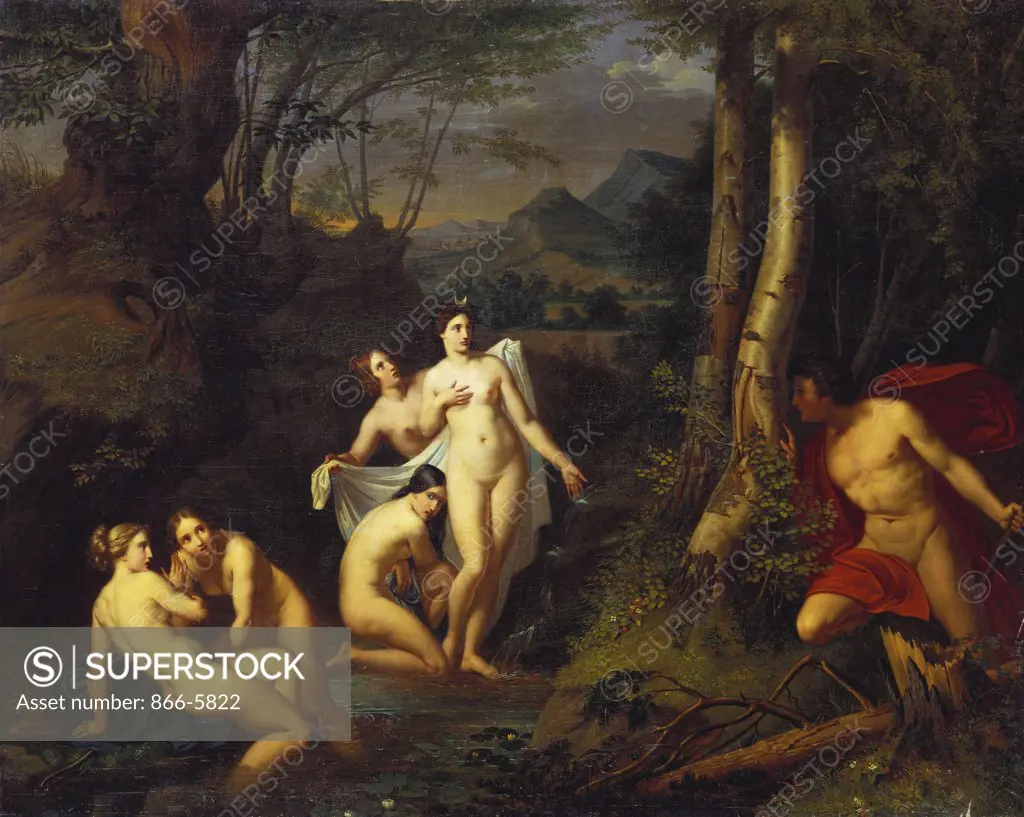 Diana And Actaeon.  Emil Jacobs (1842-1892). Oil On Canvas, 1832.