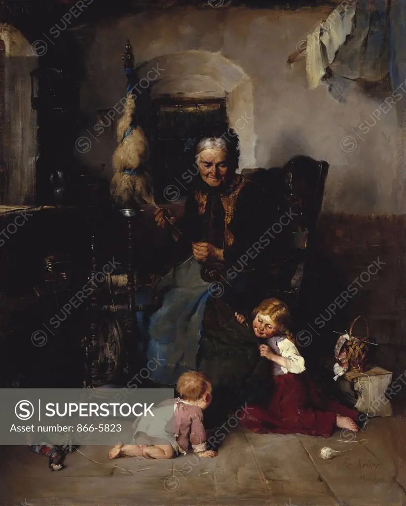 Grandmother's Helpers. Friedrich Von Keller (1840-1914). Oil On Canvas, 1874.