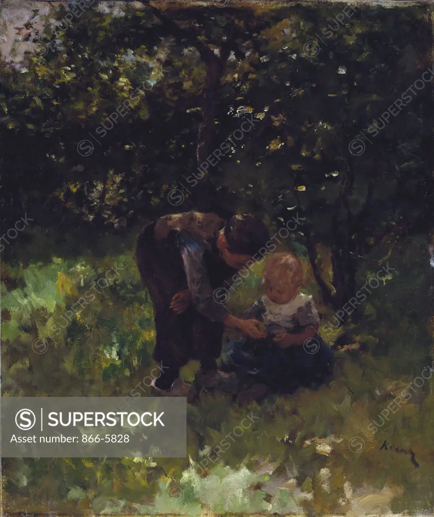 An Apple For Little Sister. Jacob Simon Hendrik Kever (1854-1922). Oil On Canvas.