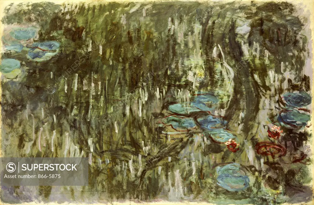 Water Lilies, Reflected Willow. Nympheas, Reflets De Saule.  Claude Monet (1840-1926). Oil On Canvas, Circa 1920.