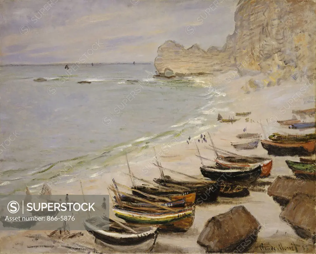 Boat On The Beach At Etretat.  Bateaux Sur La Plage A Etretat.   Claude Monet (1840-1926).   Oil On Canvas, 1883.