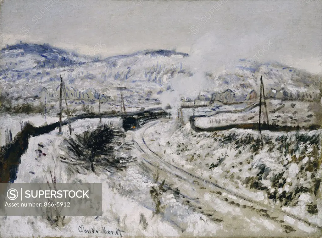 Train In The Snow At Argenteuil. Train Dans La Neige A Argenteuil.   Claude Monet (1840-1926).  Oil On Canvas.