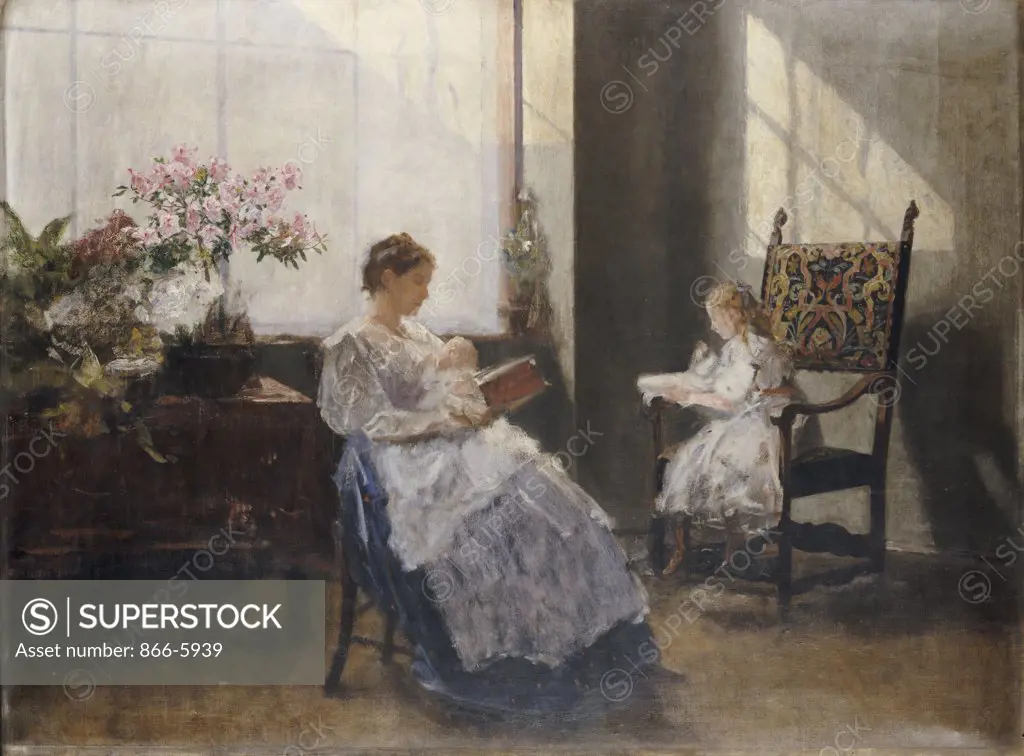 Mrs Leopoldine Masarai With Her Daughters At The Artists Studio.   Hans Tichy (1861-1925).  Oil On Canvas, 1896.  Catalogue No 660c.