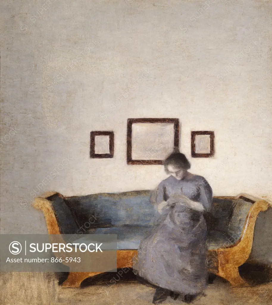 Ida Hammershoi Sitting On A Sofa.  Vilhelm Hammershoi (1864-1916).  Oil On Canvas.