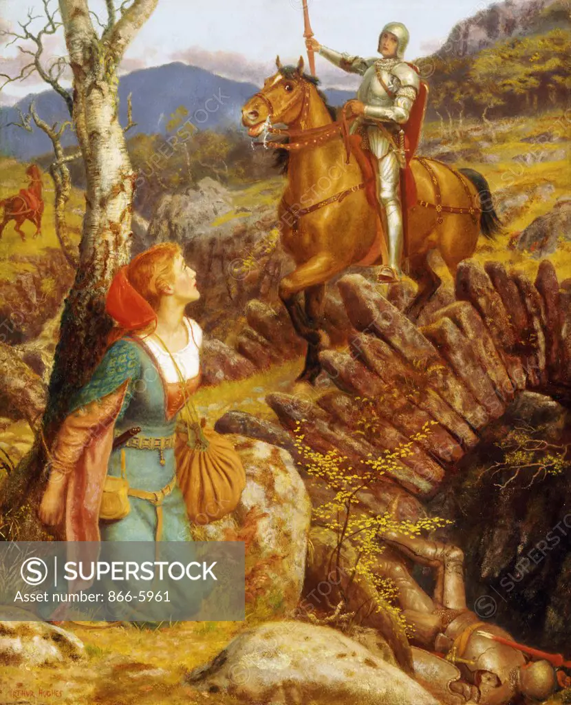 The Overthrowing Of The Rusty Knight. Arthur Hughes (1832-1915). Oil On Panel. 