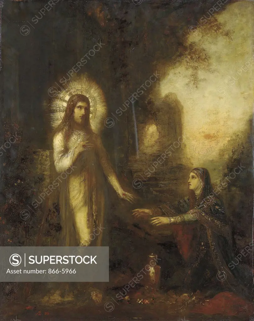 Christ And Mary Magdalene (Noli Me Tangere).  Gustave Moreau (1826-1898).   Oil On Panel  32 X 25 3/8 In. (81.2 X 64.4 Cm.)  Painted Circa 1889
