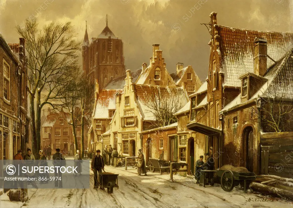 A Winter Street Scene. Willem Koekkoek (1839-1895). Oil On Canvas.