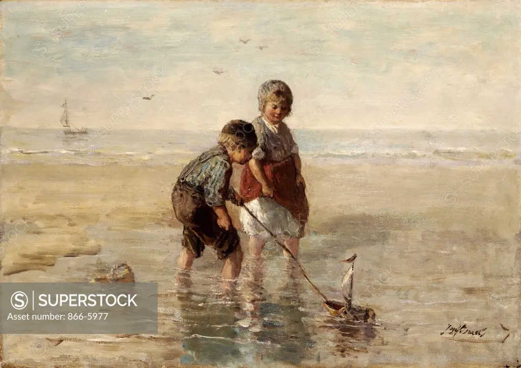 Children Playing By The Seaside. Jozef Israels (1824-1911). Oil On Canvas.