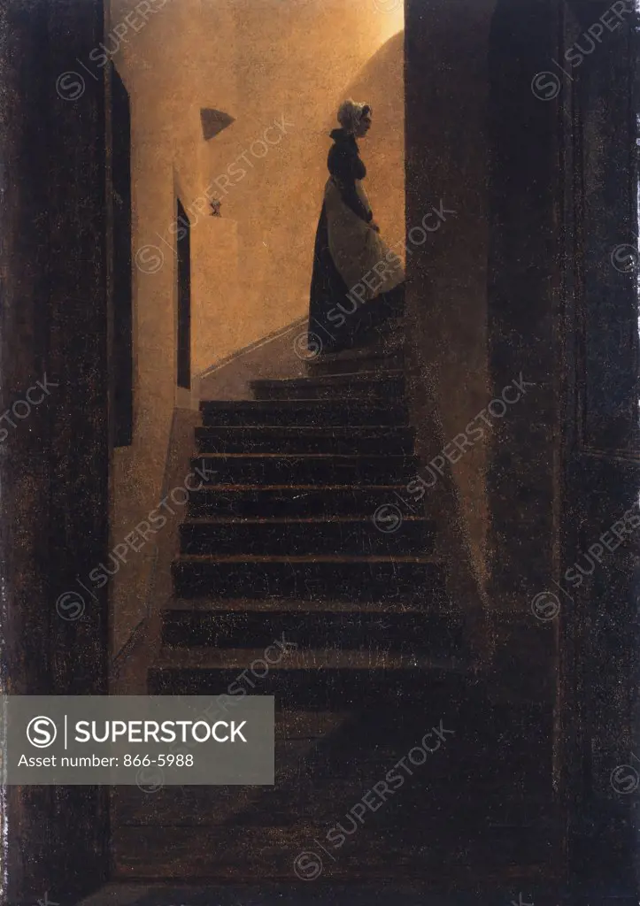 Caroline Auf Der Treppe. Caroline On The  Stairs. Caspar David Friedrich (1774-1840). Oil On Canvas, 1825.