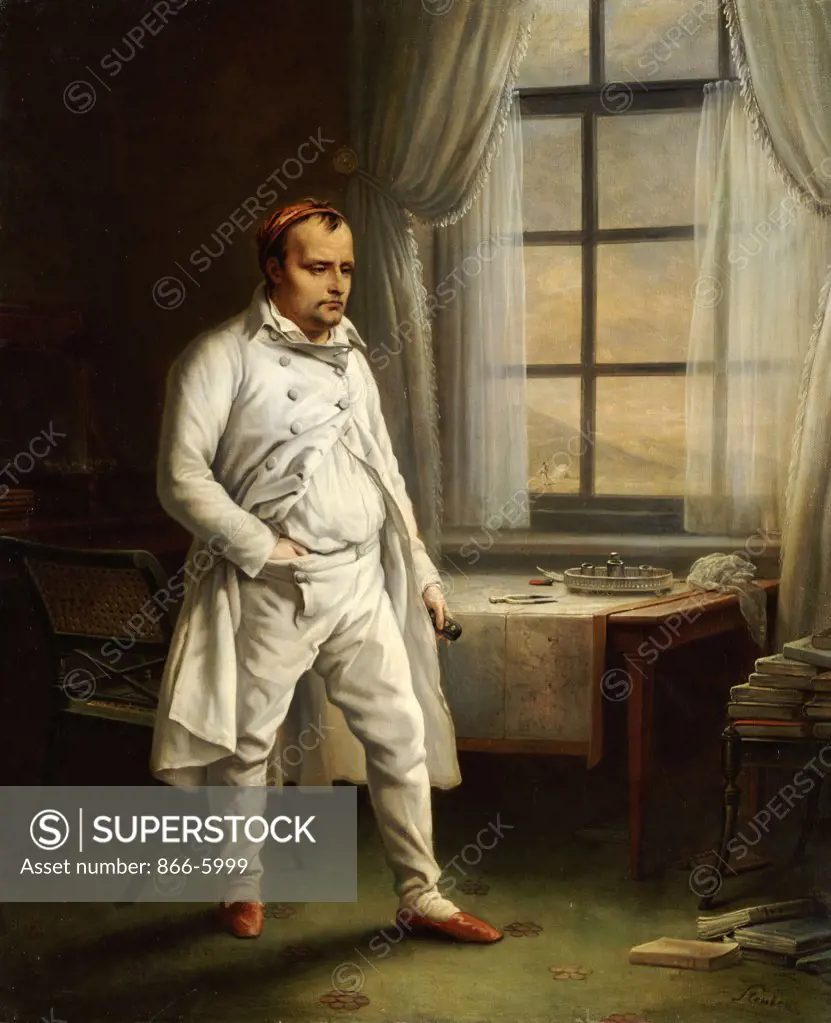Napoleon On St. Helena.  Charles Auguste Steuben (1788-1856).  Oil On Canvas Laid Down On Wood.