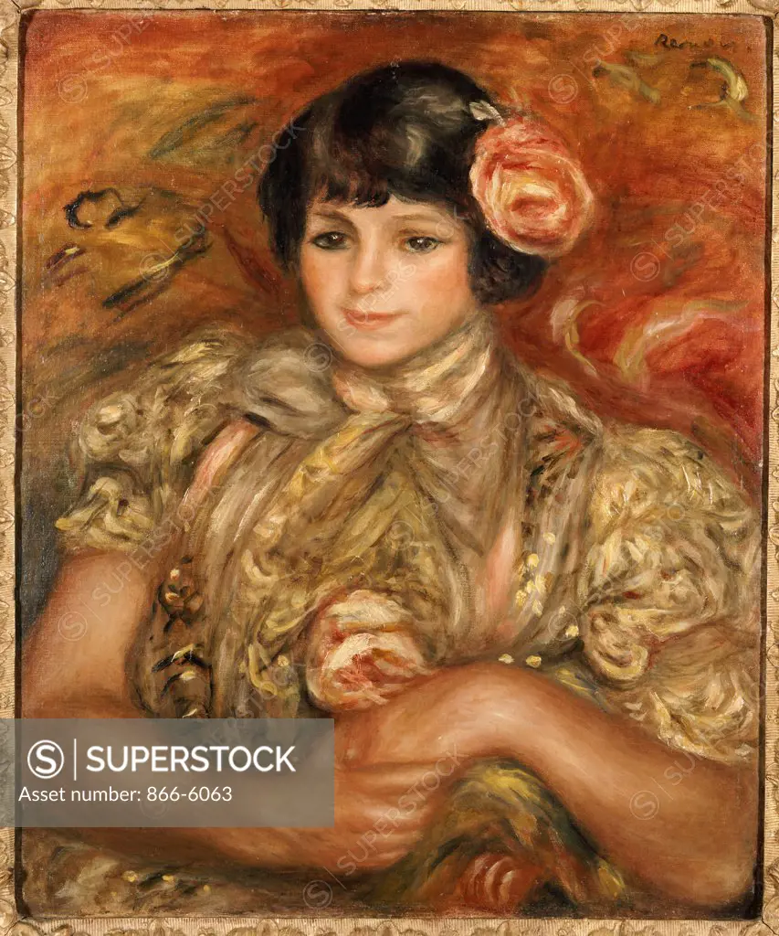 Girl With A Rose. Femme A La Rose. Pierre-Auguste Renoir (1841-1919). Oil On Canvas.