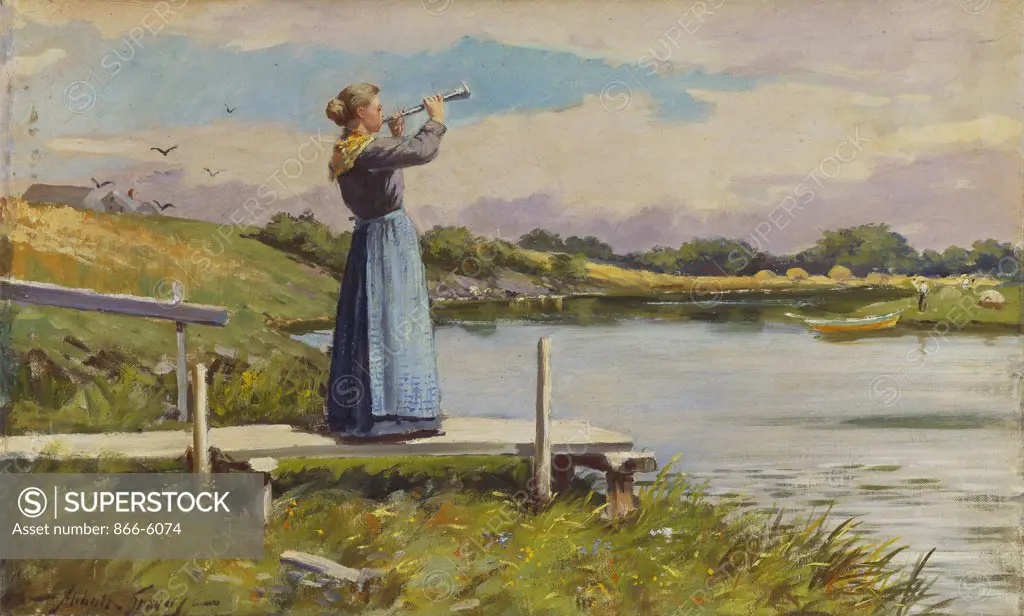 Dinner Horn. Abbott Fuller Graves (1859-1936). Oil on canvas, 31.5 x 52cm.