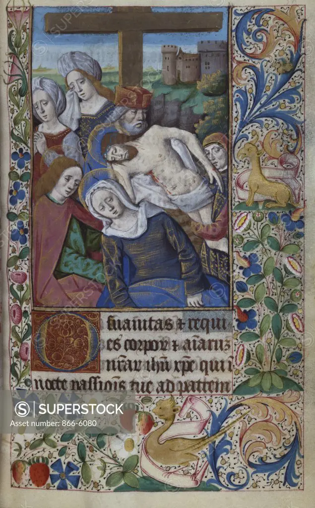 Book of Hours, use of Rome, in Latin. The Crucifixion. Tours, workshop of Jean Bourdichon, ca. 1490. Illuminated manucscript on vellum, 175 x 121mm.