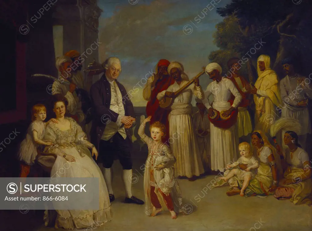 A group portrait of Sir Elijah and Lady Impey with their three children. Johann Zoffany, R.A. (1733-1810). Oil on canvas.