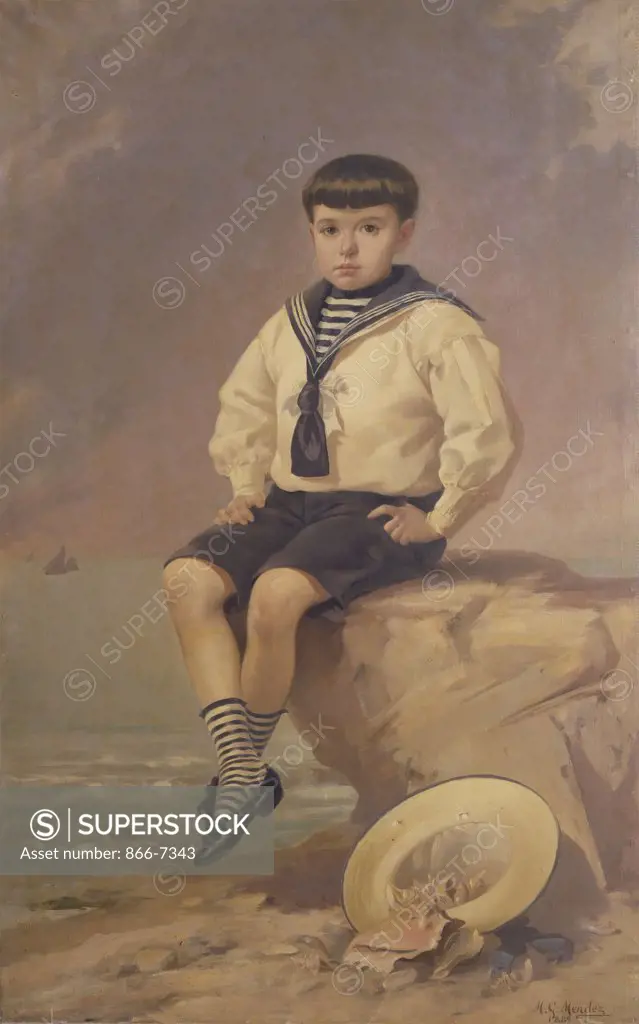 Portrait of a Boy in a Sailor's Suit. Manuel Gonzalez Mendez (1843-1909). Oil on canvas, 147.4 x 92.6cm.