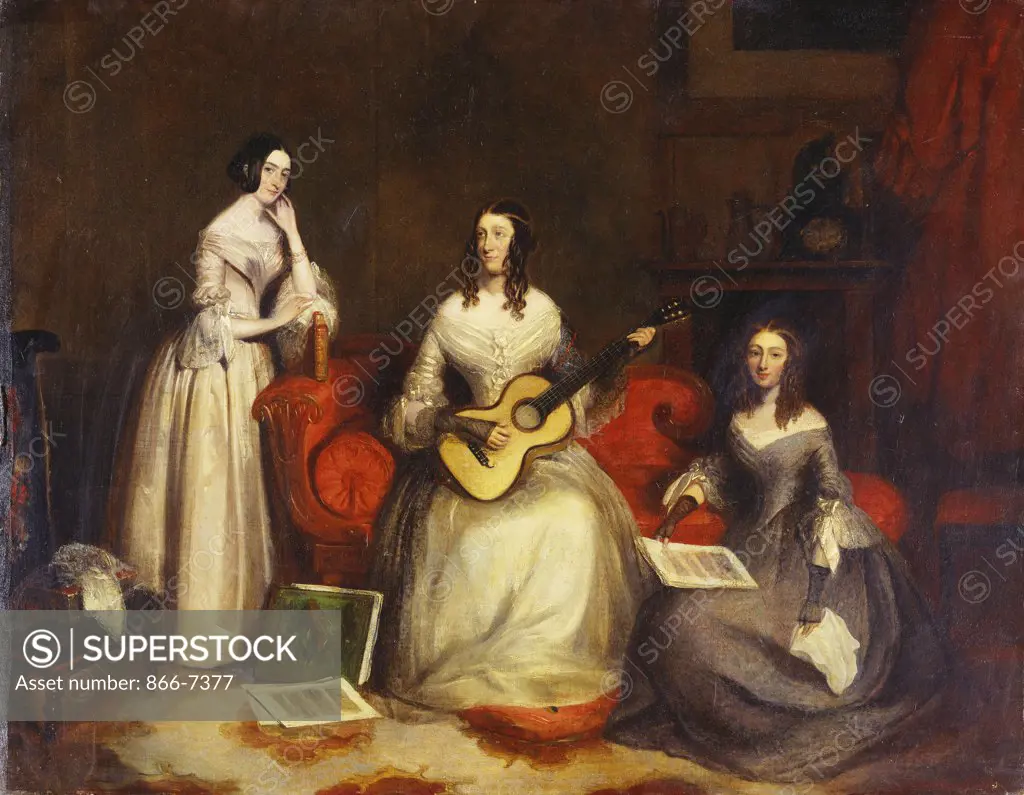 A Group Portrait of Three Sisters. Circle of Joseph Severn (1793-1879). Oil on canvas, 71 x 90.8cm.