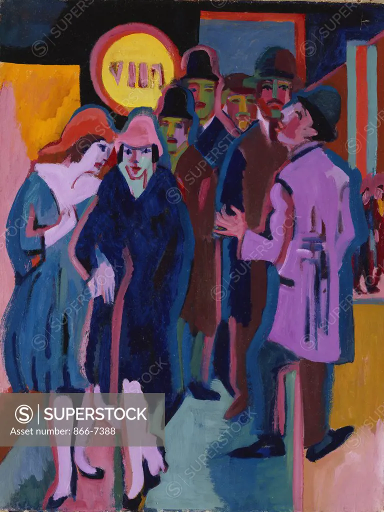 A Nightime Streetscene; Nachtiliches Strassenbild. Ernst Ludwig Kirchner (1880-1938). Oil on canvas, painted in 1925, 90 x 71cm.