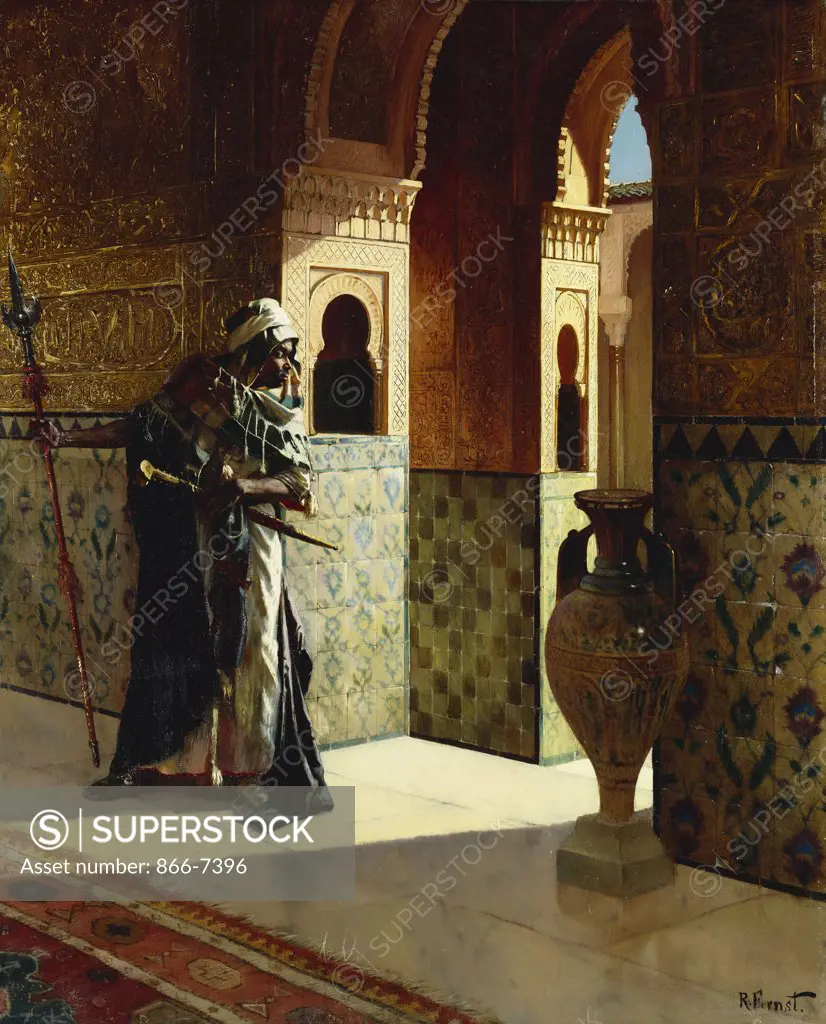 The Moorish Guard, the Alhambra. Rudolphe Ernst (1854-1932). Oil on panel, 65.1 x 53cm.