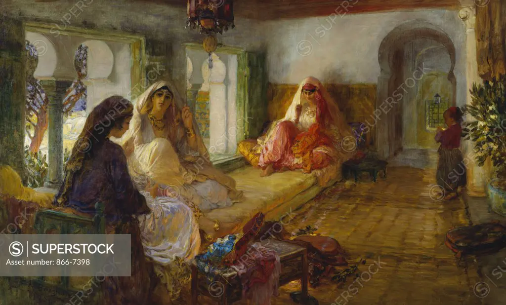 In the Seraglio. Frederick Arthur Bridgman (1847-1928). Oil on canvas, 1901. 59.4 x 96.5cm.