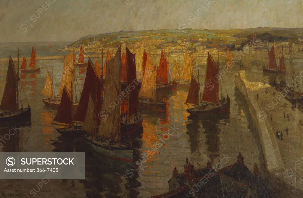 Red and Gold, Brixham.  Terrick Williams (1860-1936). Oil on canvas, dated 1918/19, 40 60in.