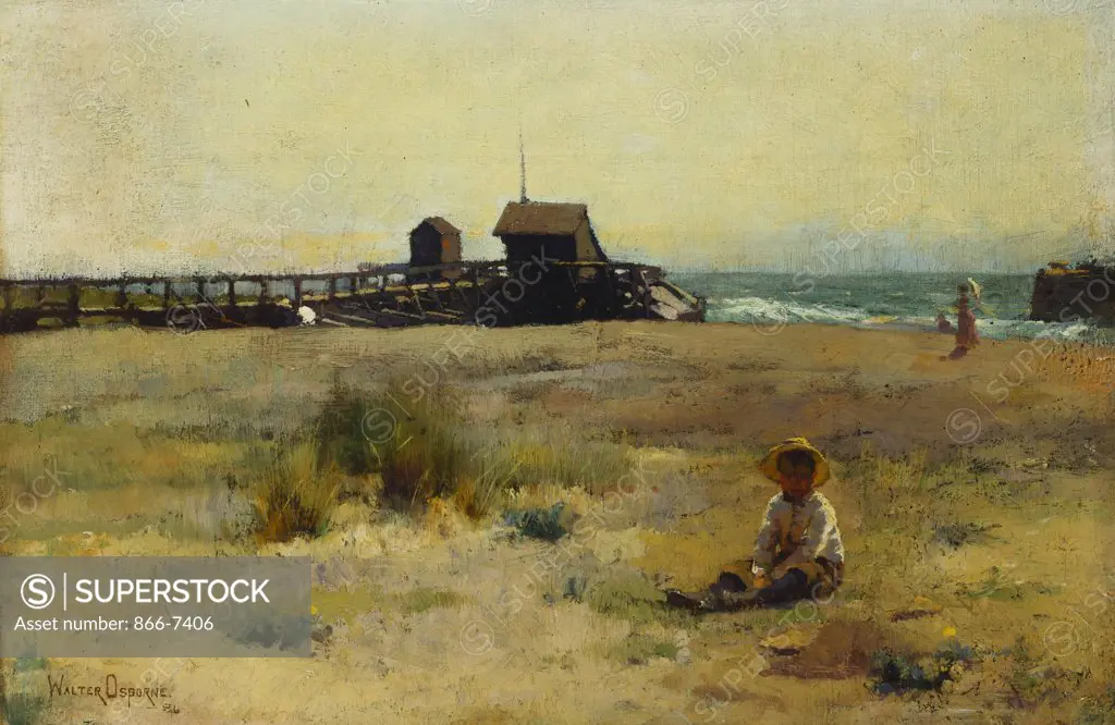 Boy on a Beach. Walter Osborne, R.H.A. (1859-1903). Dated 1884, oil on canvas, 8 x 12 1/4in.