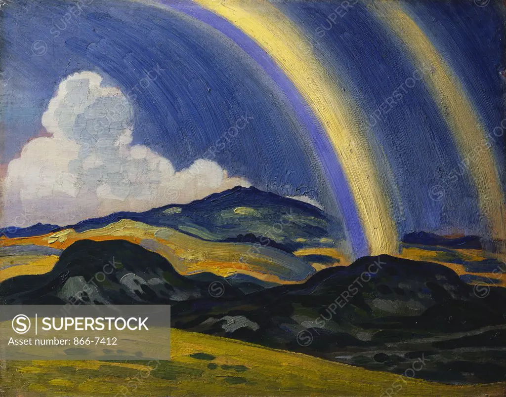 The Rainbow, Wales.  Derwent Lees (1885-1931). Oil on panel, 32 x 39.5cm.