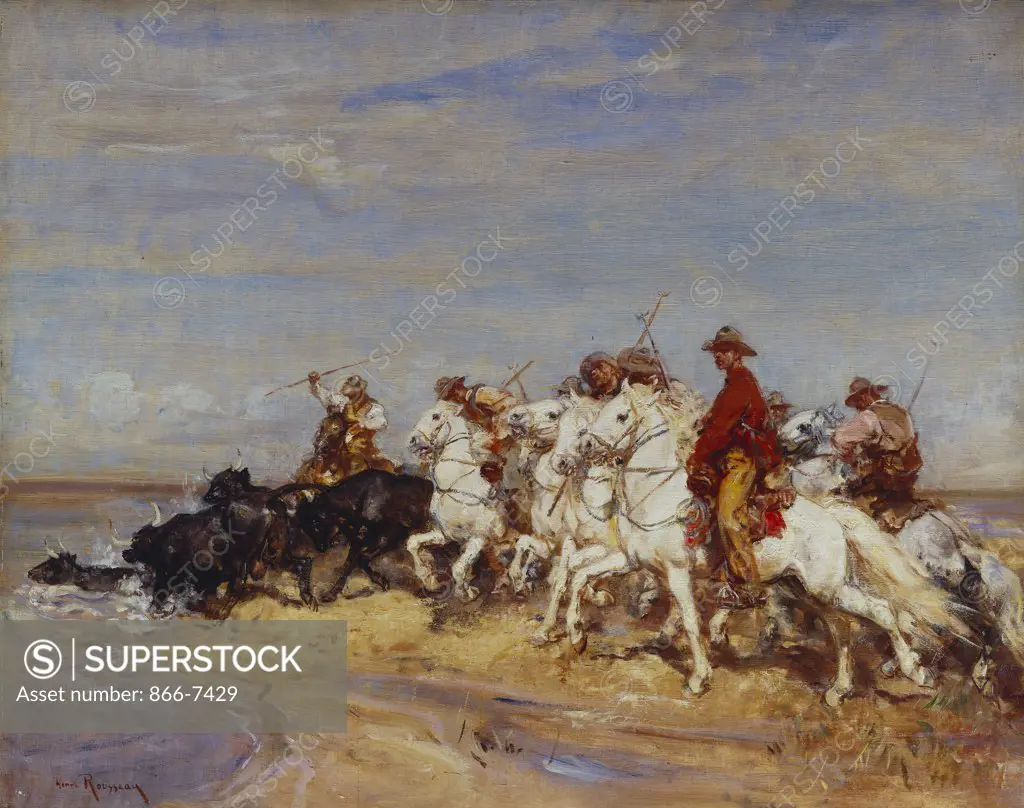 Rounding Up the Cattle.  Henri Emilien Rousseau (1875-1933). Oil on canvas, 54.6 x 68.9cm.