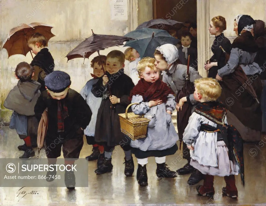 Une Sortie de Classe. Henry Jules Jean Geoffroy (1853-1924). Dated geo 1888, oil on canvas, 76.3 x 96.3cm.