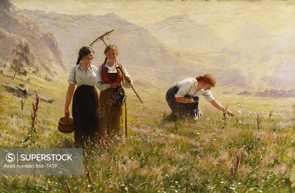 Summer's Day in Norway;  Ein Sommertag in Norwegen.  Hans Dahl (1849-1937), 83 x 117cm.