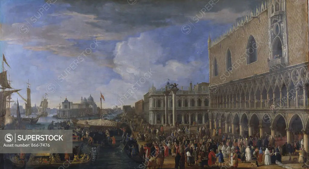 The Arrival of the French Ambassador at the Doge's Palace, Venice; Entree de l'Ambassadeur de France au Palais Ducal, Venise. Luca Carlevaris (1663-1730).
