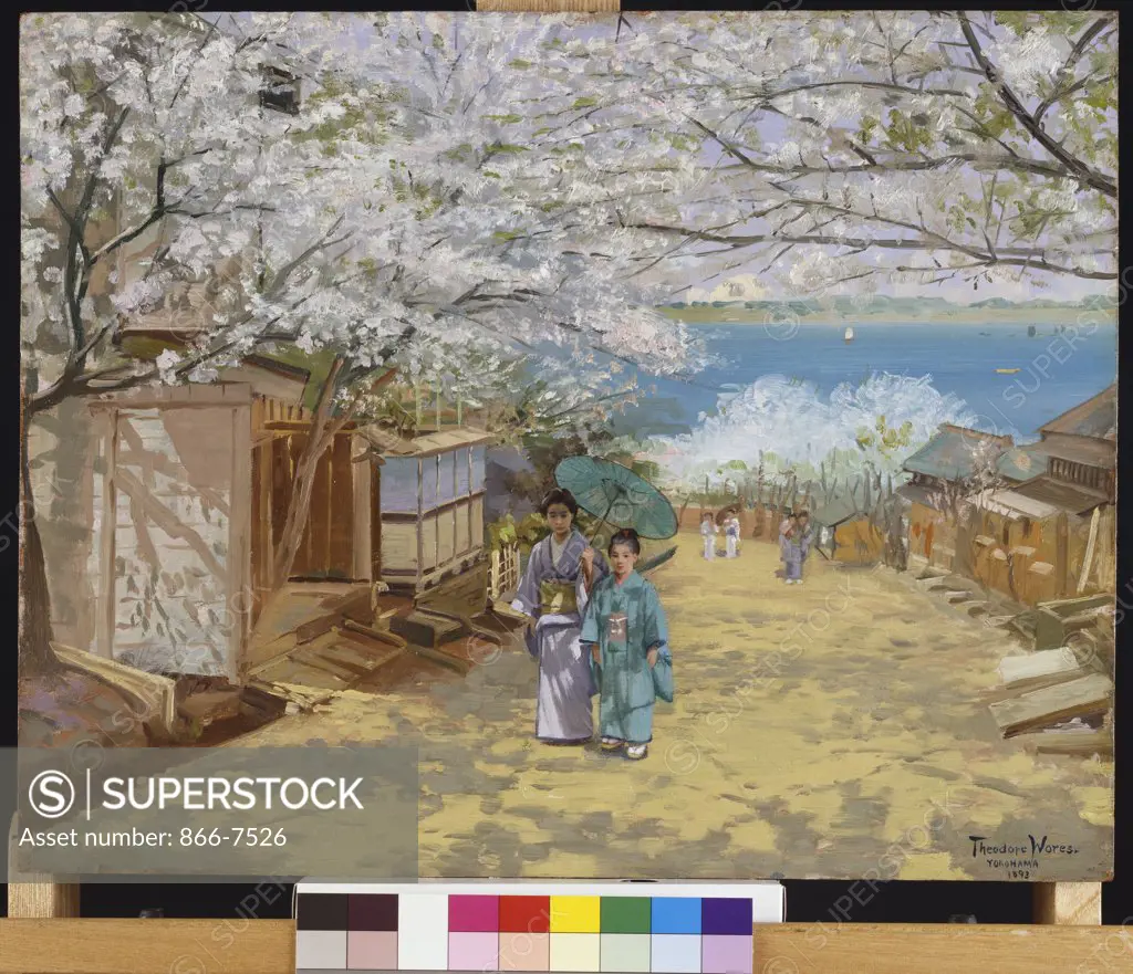 Sunshine And Cherry Blossoms, Nogeyama, Yokohama. Theodore Wores (1839-1959). Oil On Rosewood, 1893.