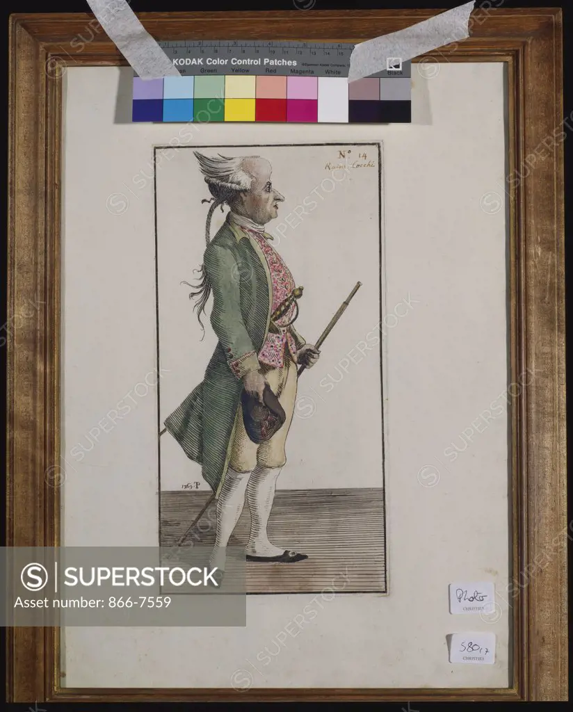 No.14, Raim Cocchi. from: seven etchings of caricatures of Florentine individuals. Thomas Patch (1720-1782). watercolour, with full margins, dated in the plate, 1769.