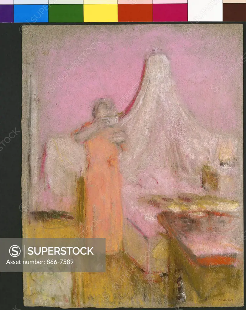 The Morning Cup Of Tea. La Tasse De The Du Matin. Edouard Vuillard (1868-1940). Pastel On Gray Paper, Circa, 1930.