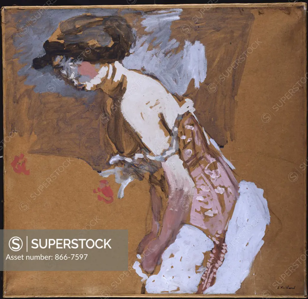 Woman With Red Corset. La Femme Au Corset Rouge. Edouard Vuillard (1868-1940). Detrempe On Brown Paper Laid On Canvas.