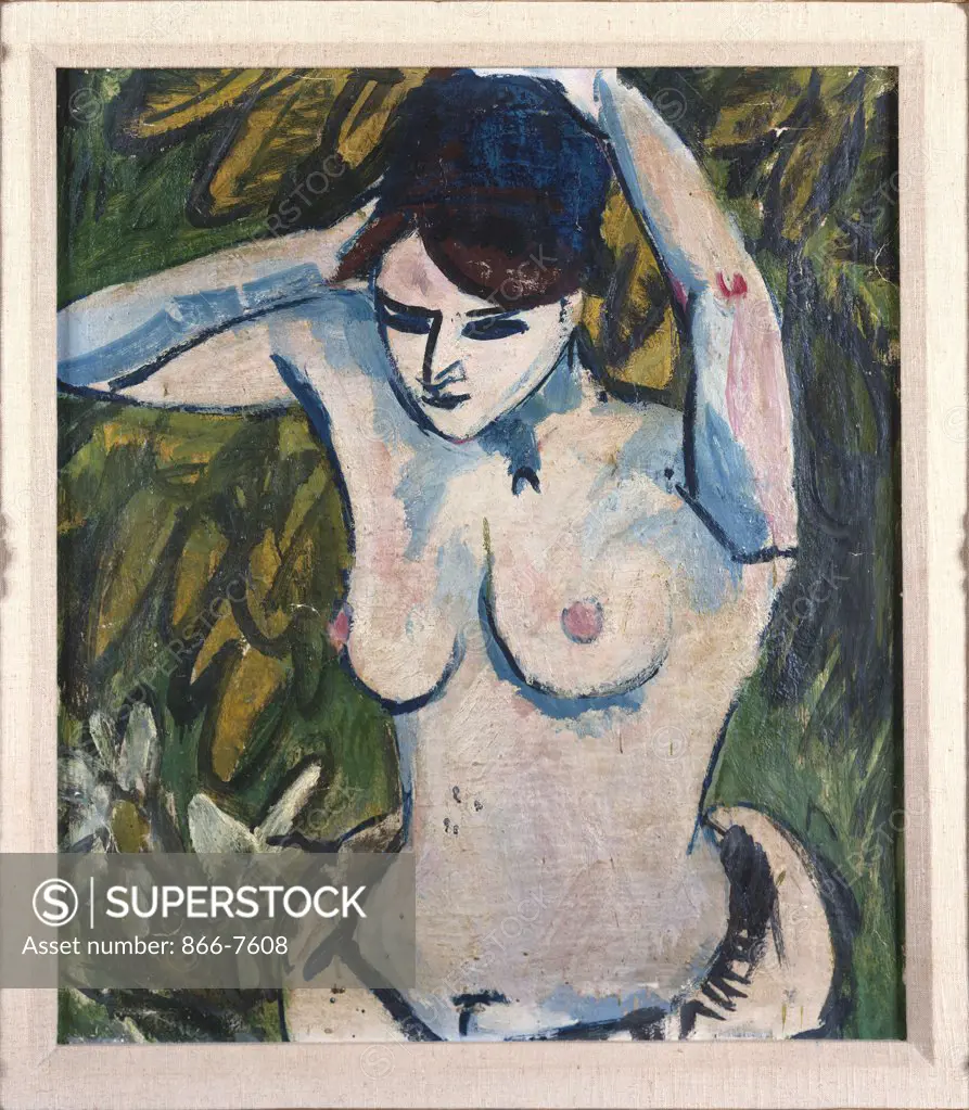 Woman With Raised Arms. Halbakt Mit Erhobenen Armen. Ernst Ludwig Kirchner (1880-1938). Oil On Canvas, 1910.